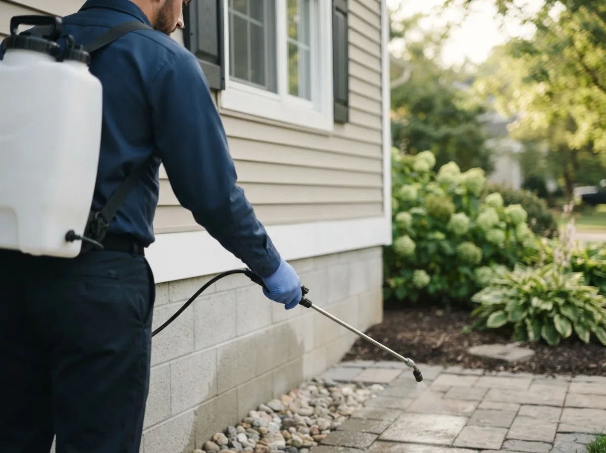 Pest control technician inspecting a home in Spickard, MO